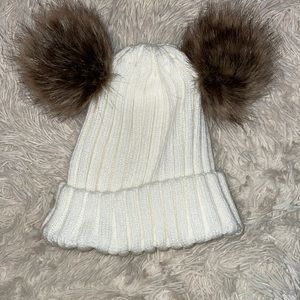 Cream Beanie with Poms